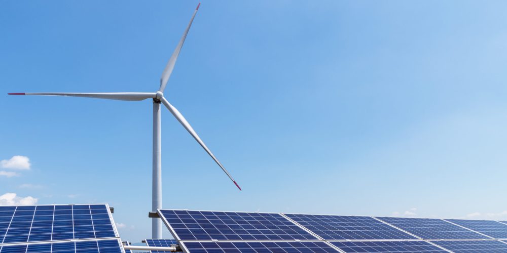 wind turbine and solar panels for clean energy